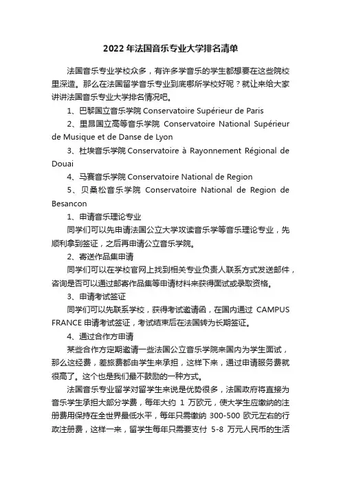 2022年法国音乐专业大学排名清单