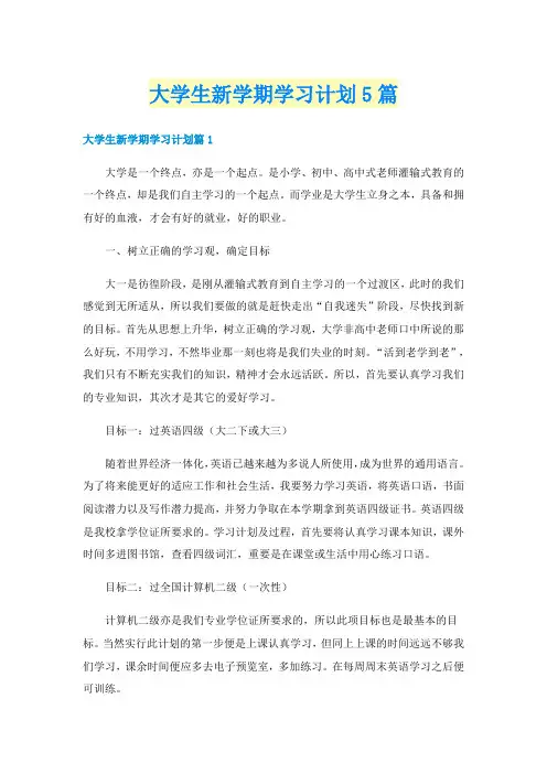 大学生新学期学习计划5篇