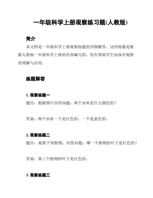 一年级科学上册观察练习题(人教版)