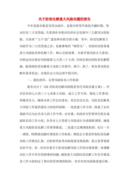 关于防范化解重大风险问题的报告