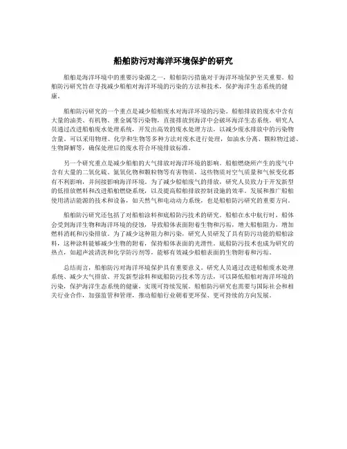 船舶防污对海洋环境保护的研究