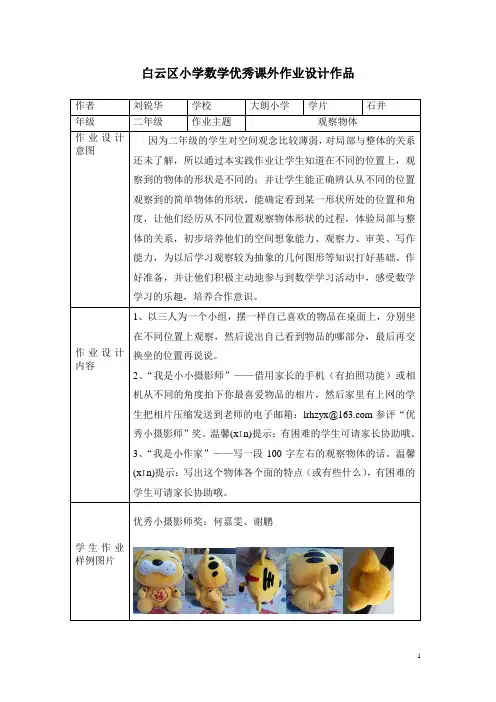 小学数学优秀课外作业设计《观察物体》