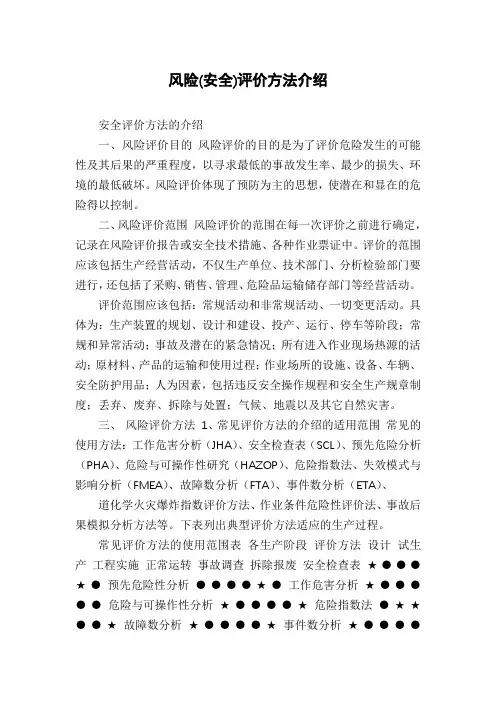 风险(安全)评价方法介绍