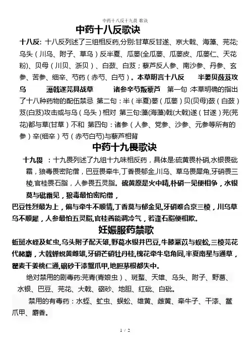 中药十八反十九畏-歌诀
