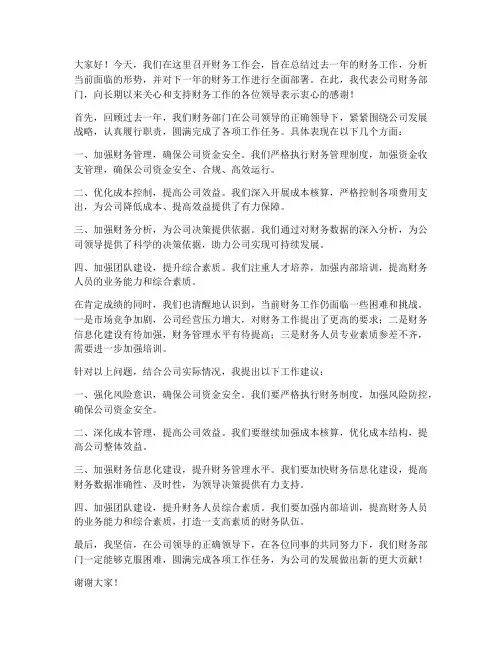 财务工作会领导发言稿