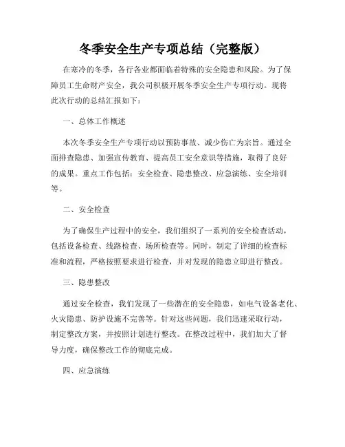 冬季安全生产专项总结(完整版)