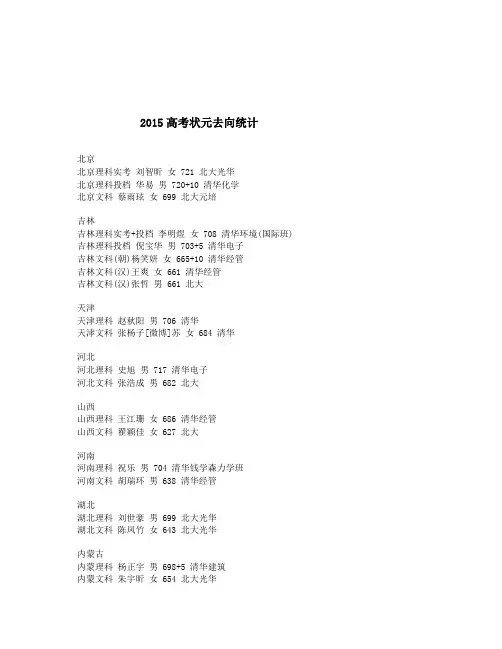 2015高考状元去向统计