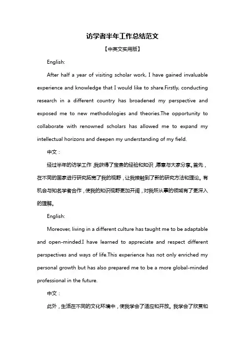 访学者半年工作总结范文