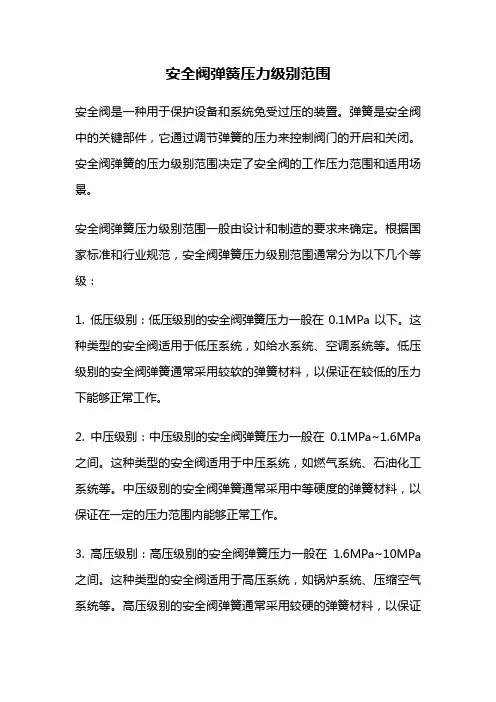 安全阀弹簧压力级别范围