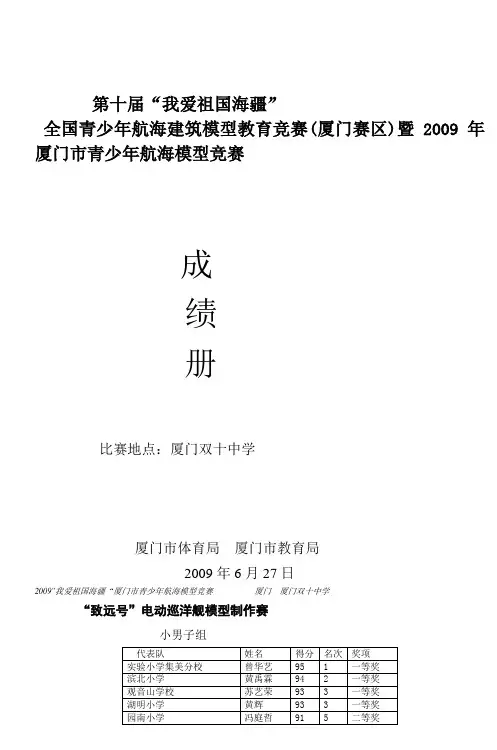 2009年厦门市青少年航海模型竞赛成绩册doc
