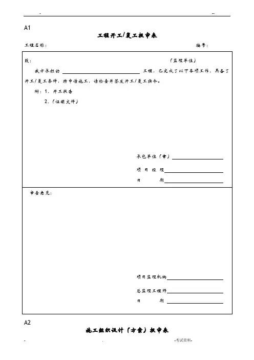 最新表格一套开工审批表