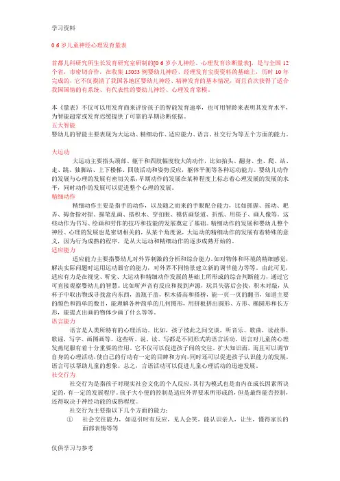 0-6岁儿童神经心理发育测试表演示教学