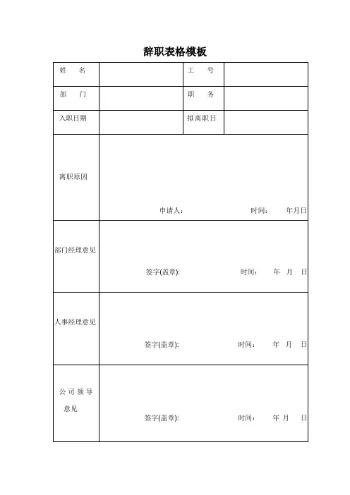 辞职表格模板