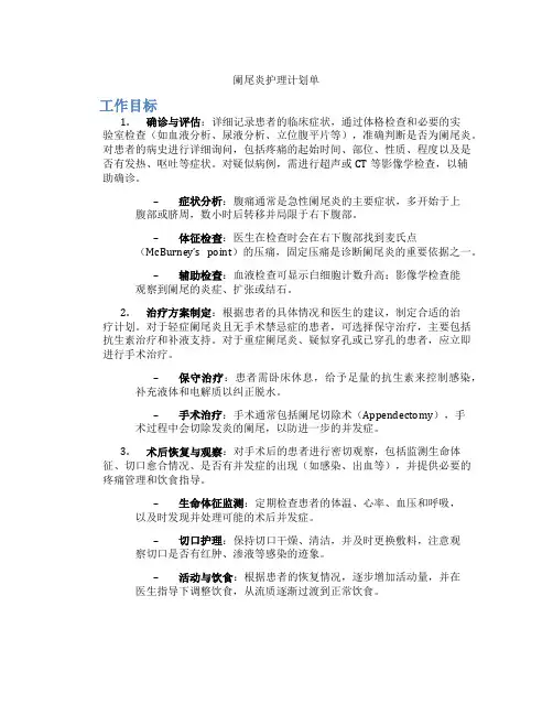阑尾炎护理计划单