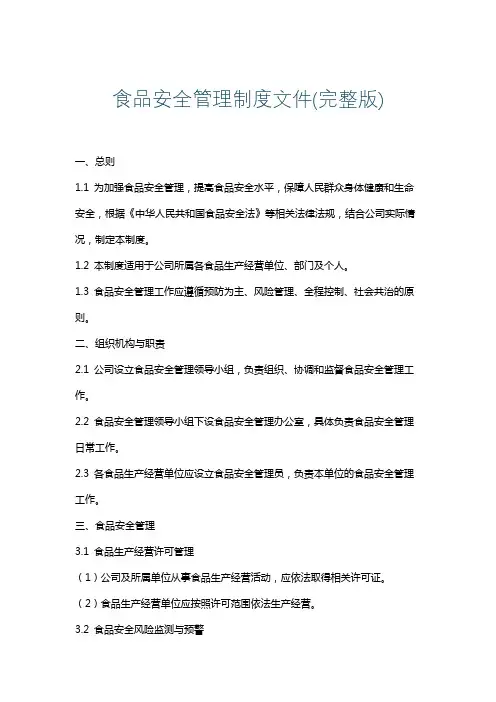 食品安全管理制度文件(完整版)
