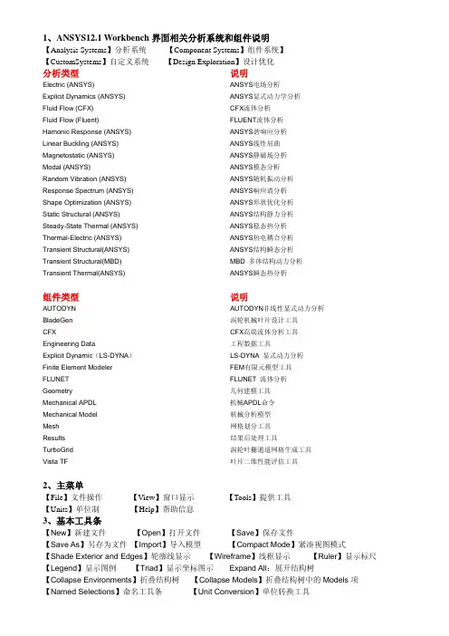 (仅供参考)Workbench菜单选项中英文对照