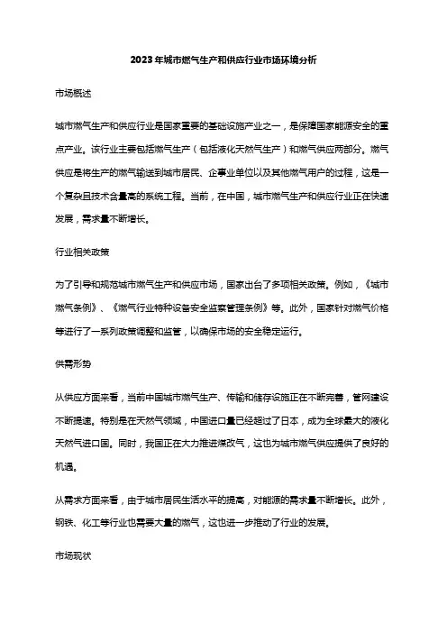 2023年城市燃气生产和供应行业市场环境分析