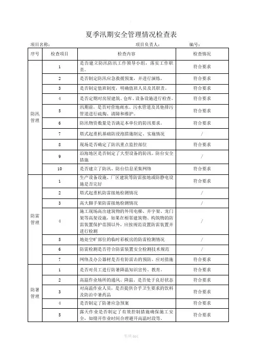 汛期安全生产检查表