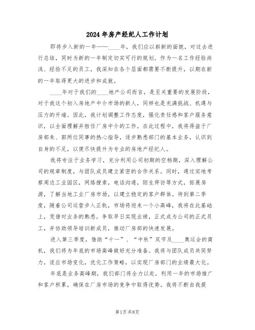 2024年房产经纪人工作计划（五篇）