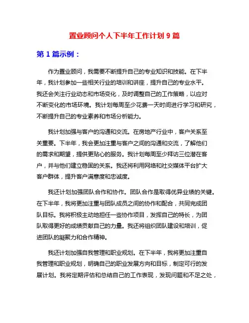 置业顾问个人下半年工作计划9篇