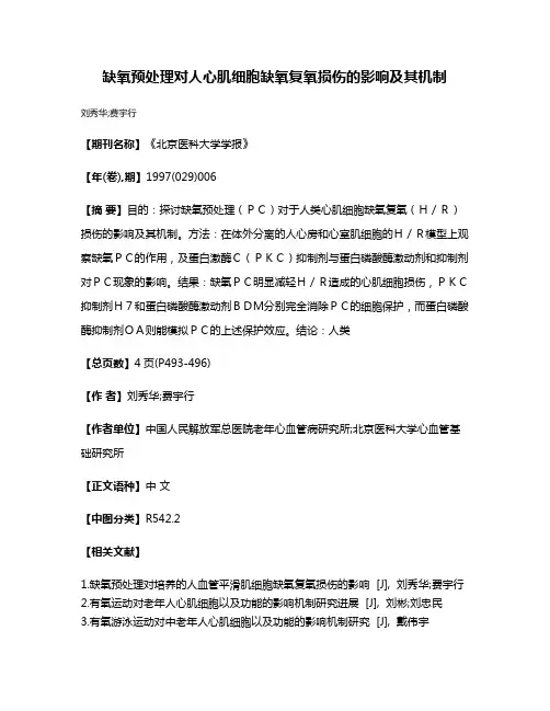 缺氧预处理对人心肌细胞缺氧复氧损伤的影响及其机制