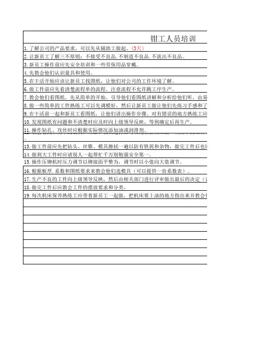 钳工培训大纲