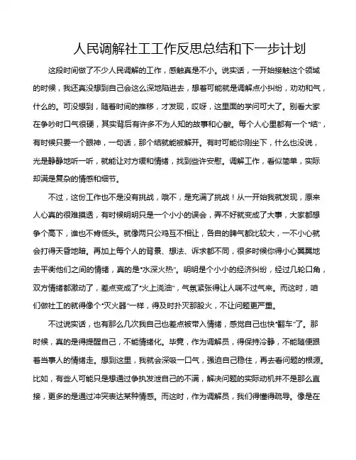 人民调解社工工作反思总结和下一步计划