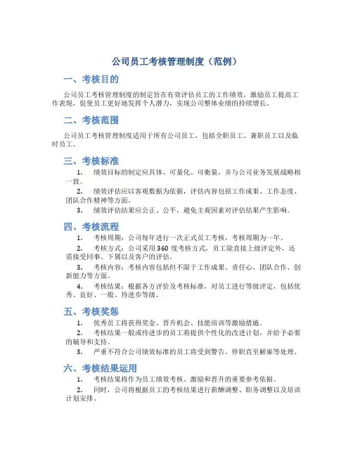 公司员工考核管理制度(范例)