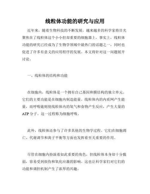 线粒体功能的研究与应用