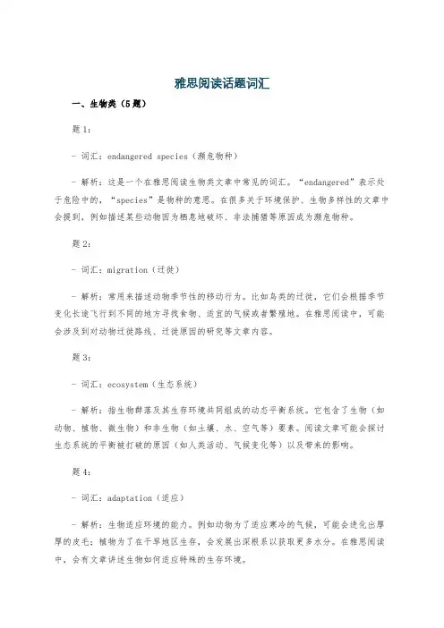 雅思阅读话题词汇