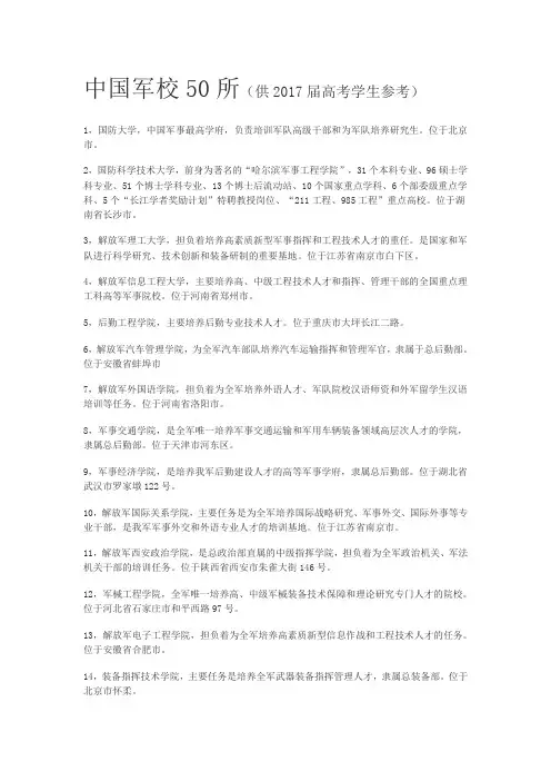 中国军校50所
