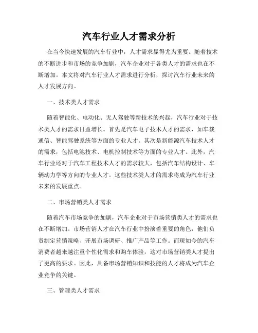 汽车行业人才需求分析