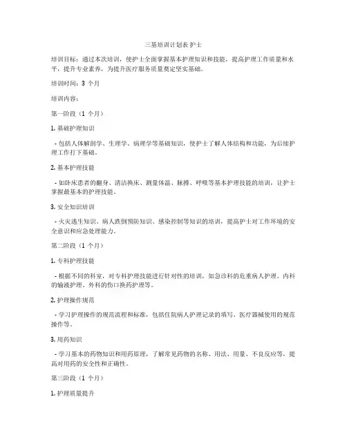 三基培训计划表 护士