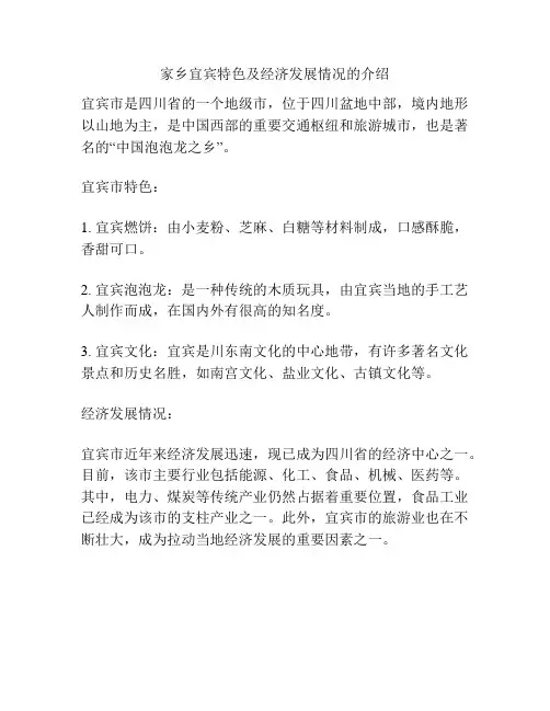 家乡宜宾特色及经济发展情况的介绍