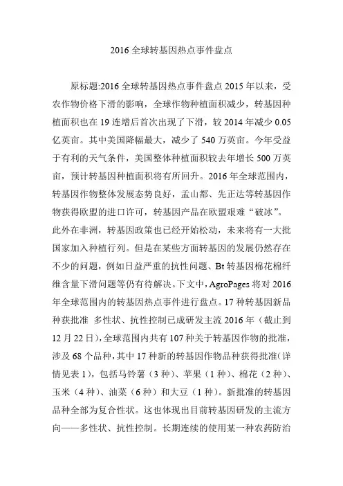 2016全球转基因热点事件盘点