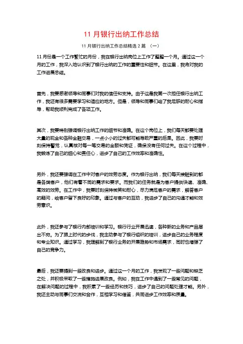 11月银行出纳工作总结2篇 (2)