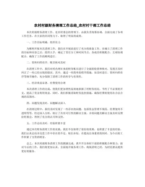 农村村级财务清理工作总结_农村村干部工作总结