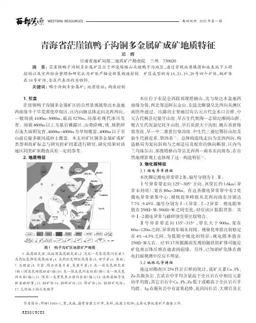 青海省茫崖镇鸭子沟铜多金属矿成矿地质特征