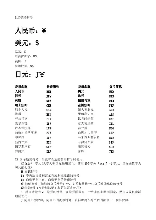 天下货币符号