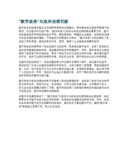 “数字政务”与政府治理创新