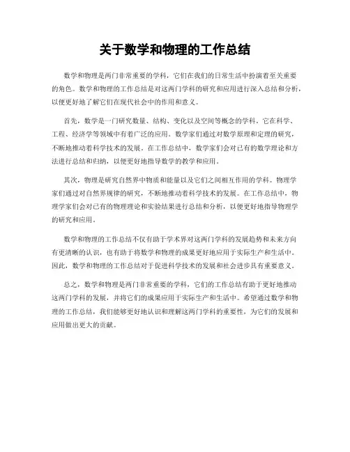 关于数学和物理的工作总结