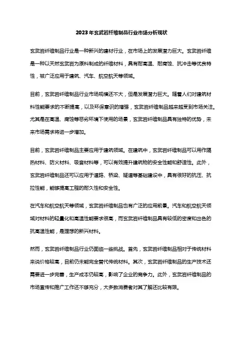 2023年玄武岩纤维制品行业市场分析现状