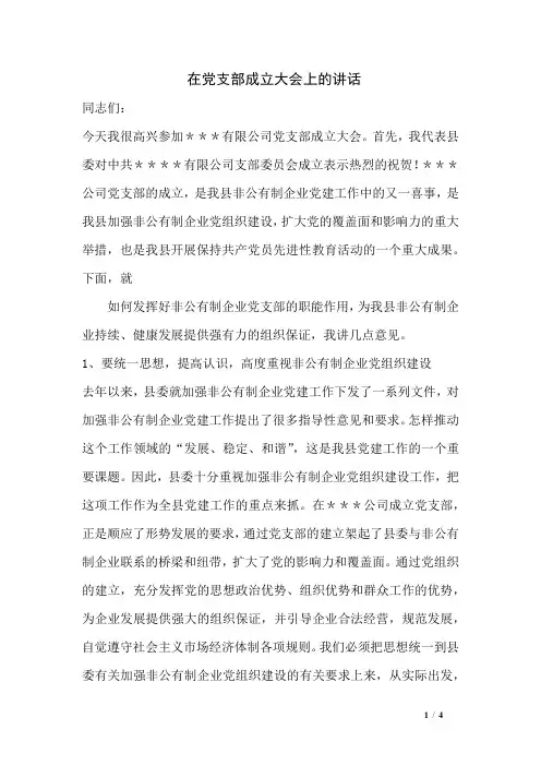 在党支部成立大会上的讲话