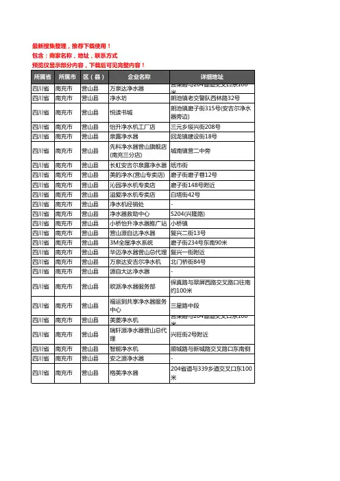 新版四川省南充市营山县净水器企业公司商家户名录单联系方式地址大全25家