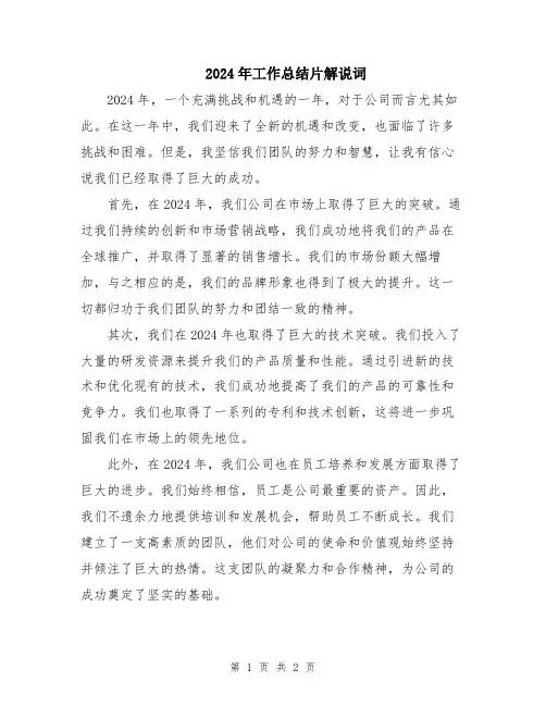 2024年工作总结片解说词