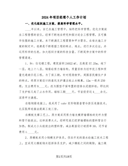 2024年项目经理个人工作计划(6篇)