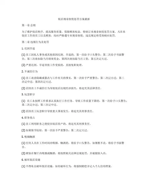 饭店规章制度惩罚方案最新