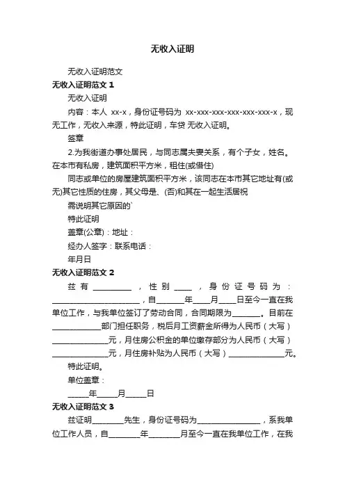 无收入证明