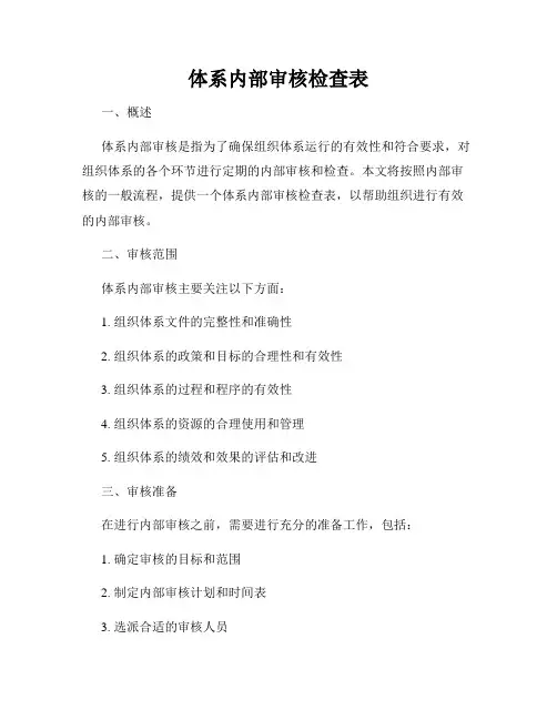 体系内部审核检查表
