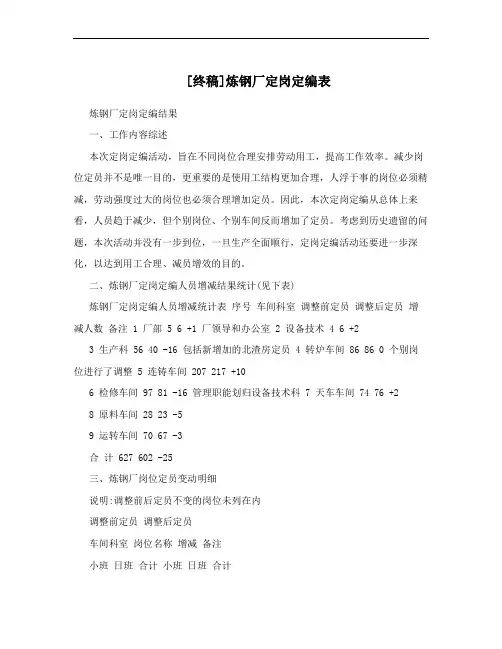 [终稿]炼钢厂定岗定编表